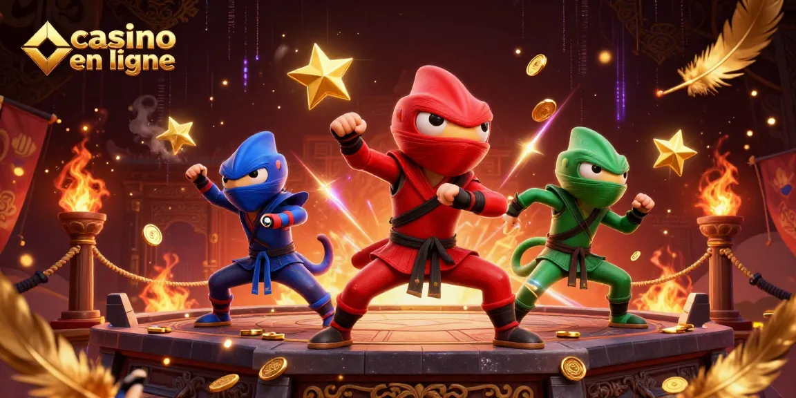 Explorez des stratégies de jeu dans ce casino en ligne animé avec des chameleons ninjas.