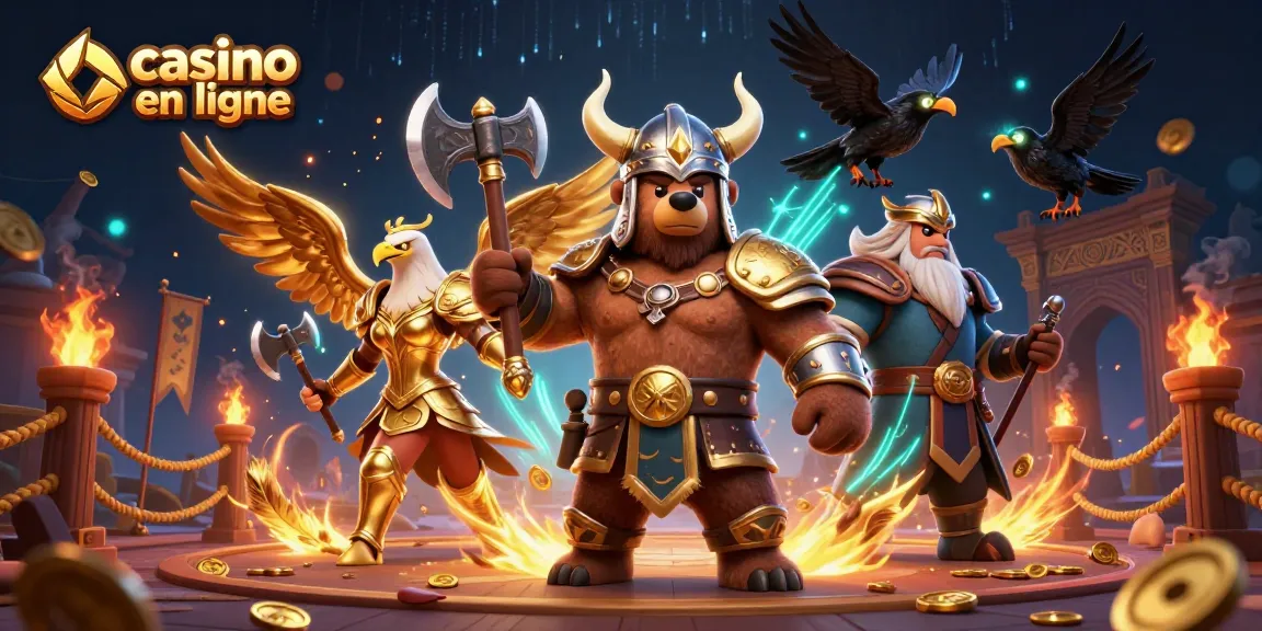 Jouez au casino en ligne avec des personnages de Viking et de Valkyrie dans une scène dynamique.