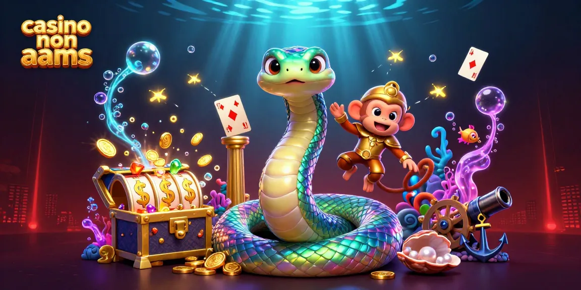 Scopri i giochi emozionanti nei casino non AAMS, tra serpenti arcobaleno, simboli di slot e monete d'oro.