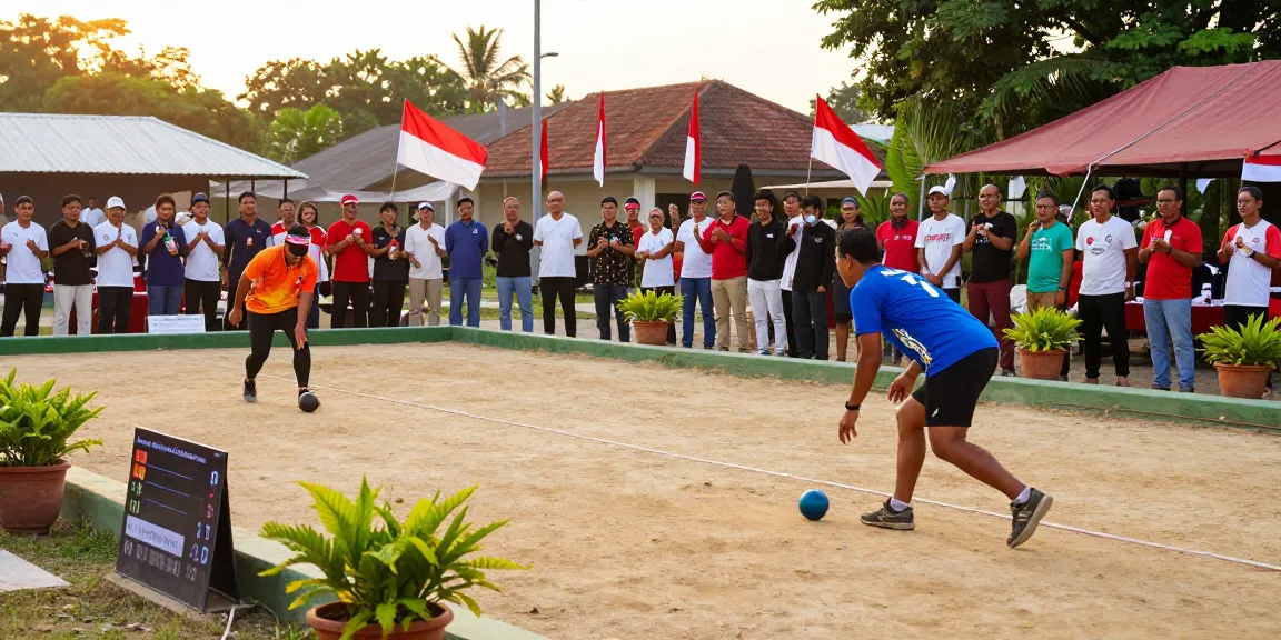 Turnamen petanque di Banjarmasin, menampilkan atlet lokal berkompetisi dan penonton merayakan di fopikotabanjarma.org.
