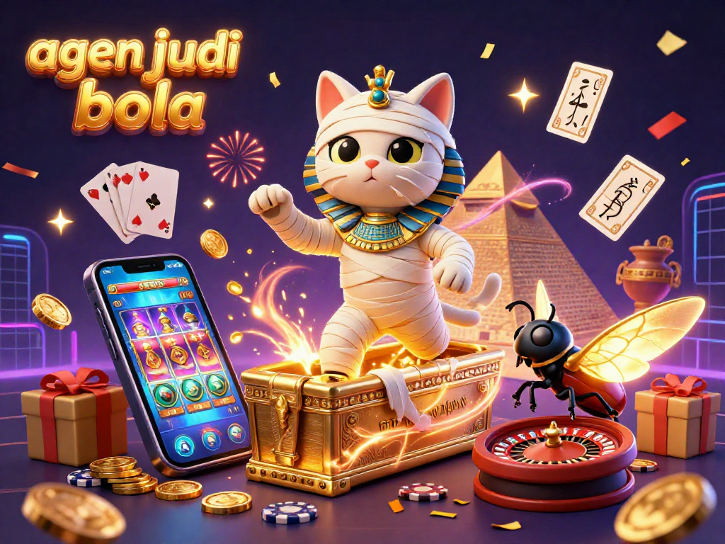 Experience the thrill of agen judi bola with vibrant golden coins and sparkling casino elements.