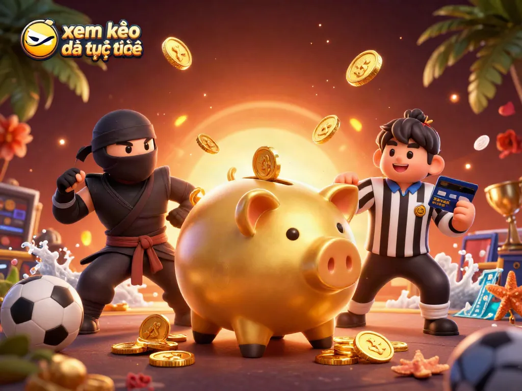 Xem kèo bóng đá trực tuyến với hình ảnh ngộ nghĩnh của gà tây sumo vàng, đối kháng với ninja ví tiền.