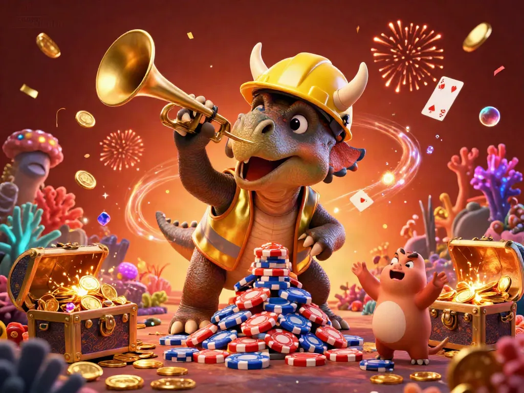 Winning at the casino with vibrant celebration and dynamic cartoon elements.