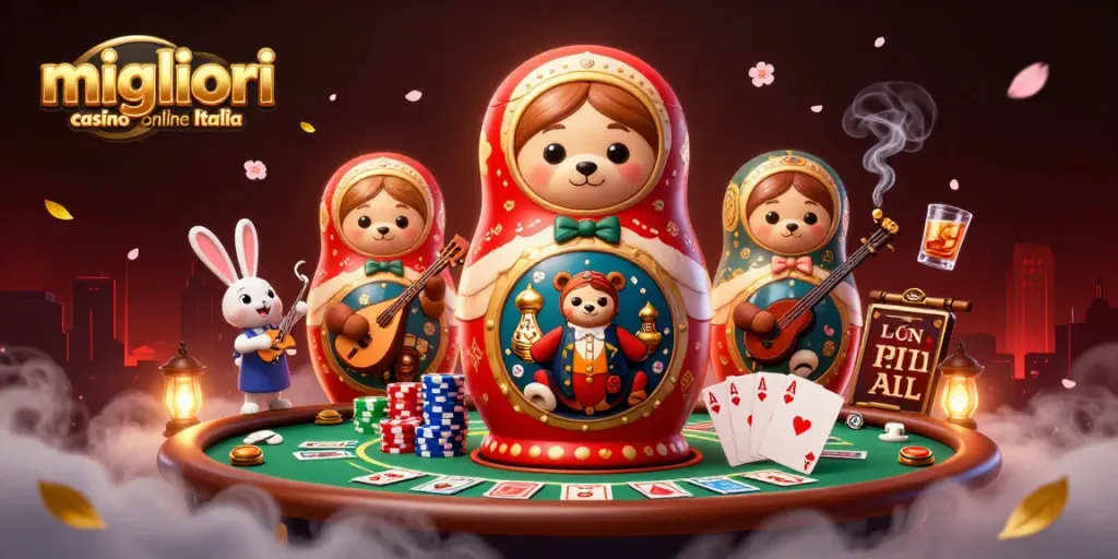 Gioca nei migliori casino online Italia con la mascotte di un orso Matryoshka e divertenti dealer di casinò.