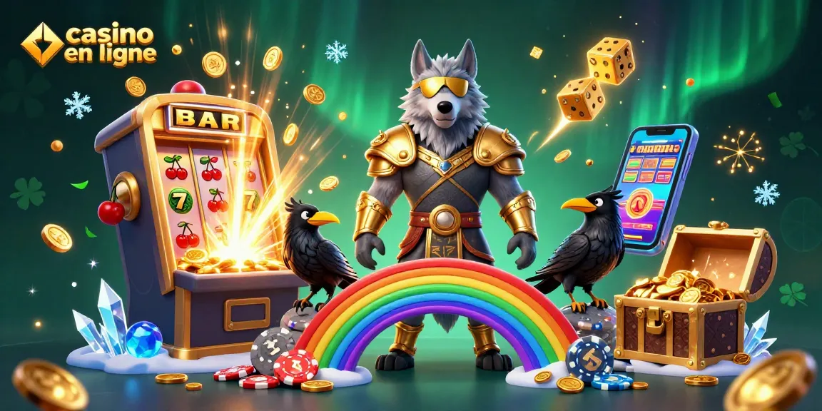 Découvrez l'univers vibrant du casino en ligne avec Odin et ses corbeaux, réunis autour des machines à sous.