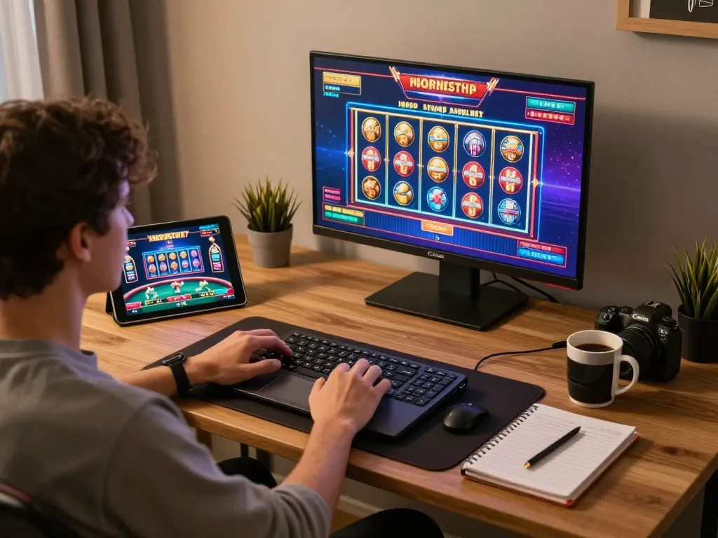 Engaging in online gaming experience at home with casino esteri per italiani on the screen, highlighting responsible gambling.