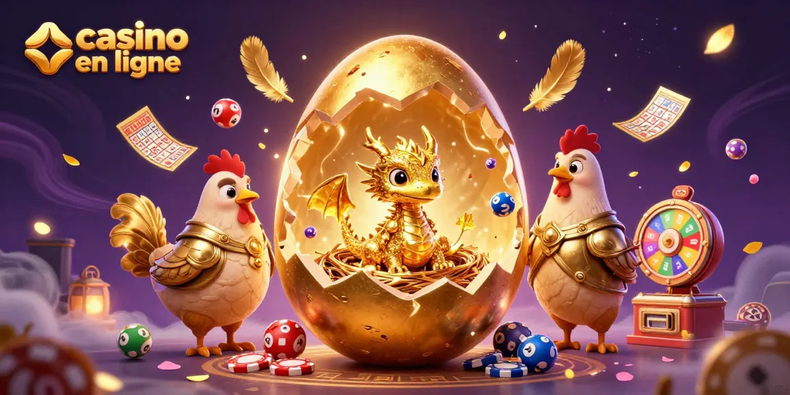 Découvrez un casino en ligne vibrant avec un dragon doré sur un nid de jetons de poker.