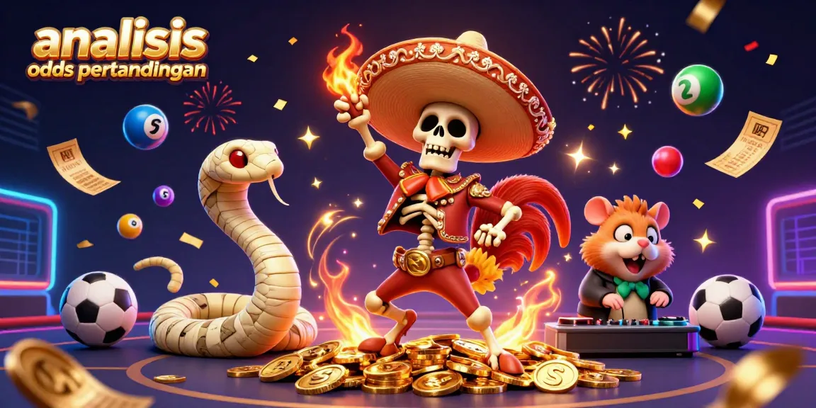 Analyzing odds pertandingan in a dynamic sports betting scene with vibrant characters and colorful elements.