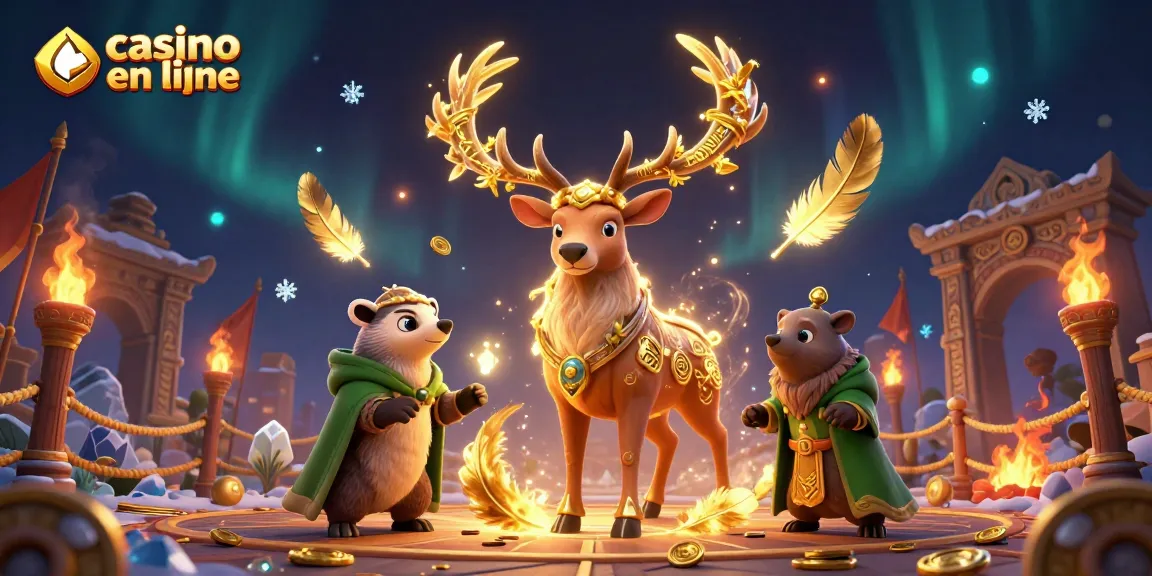Casino en ligne : Illustration captivante d'un druid stag et d'un blaireau, entourés d'effets de jeux.
