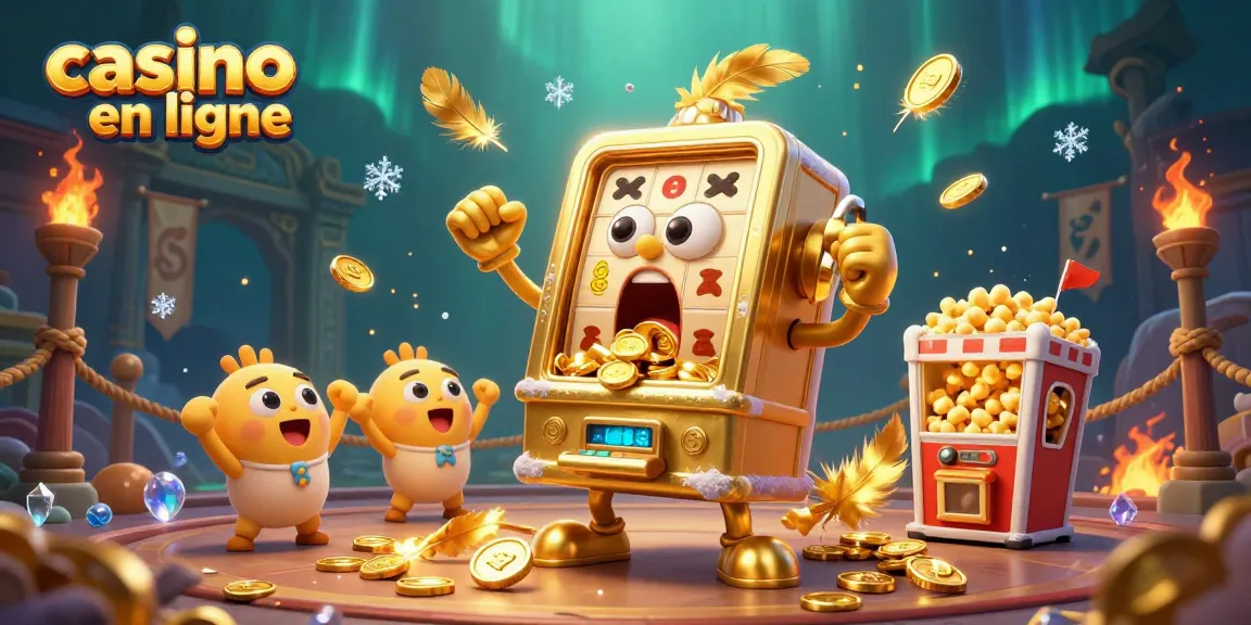 Des machines à sous en or interactives remportent un jackpot sur un casino en ligne, célébrant avec des pièces d'or