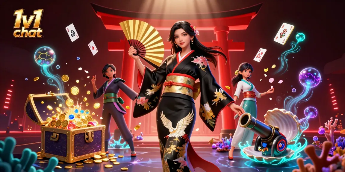 Engage in thrilling 1v1 chat experiences with vibrant casino elements in a rich fantasy scene.