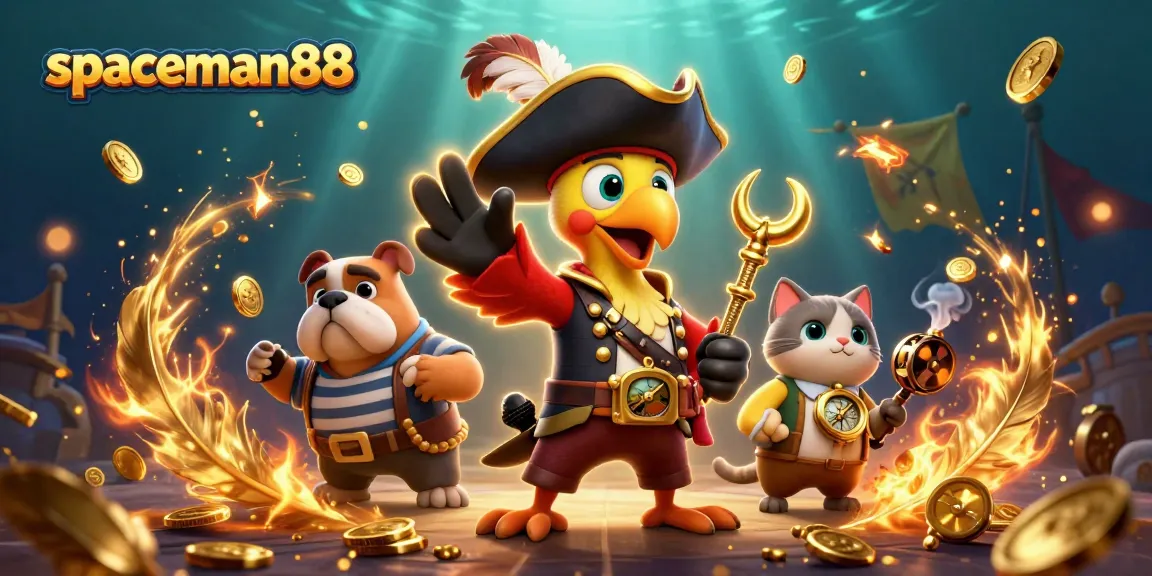 Watch the spaceman88 pirate captain lead the way amidst sparkling coins and vibrant slot elements.