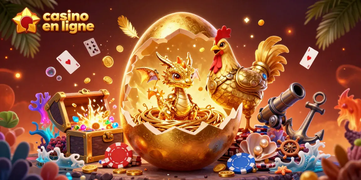 Jouez au casino en ligne avec un dragon doré et des jetons dans cette illustration captivante.