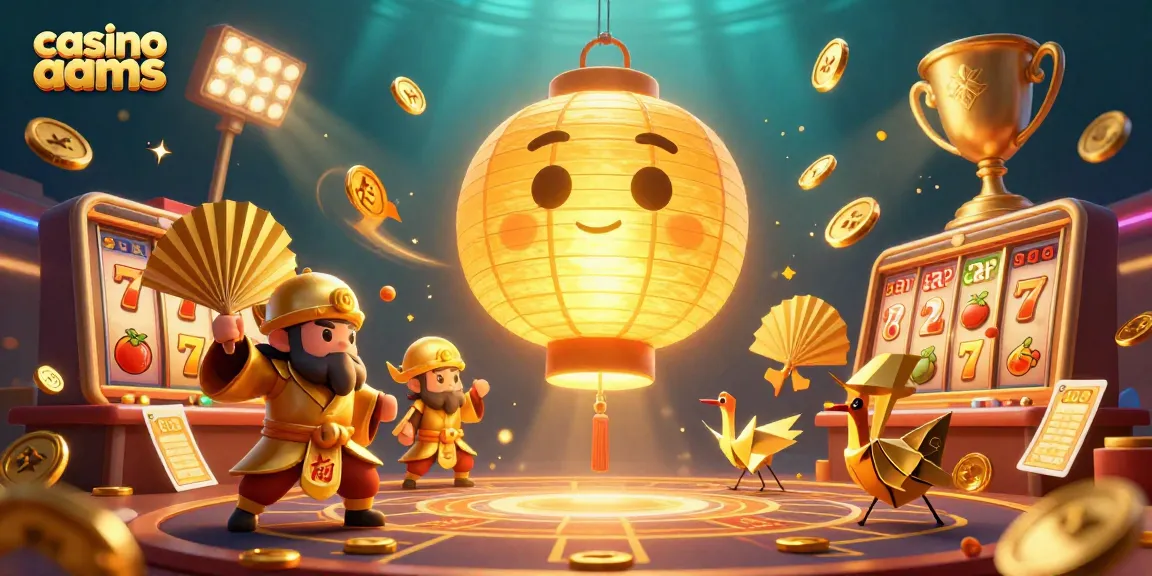 Cattura l'azione nei casino non AAMS con questa illustrazione 3D di un gigante spirito della lanterna d'oro circondato da simboli fortunati e giochi d'azzardo.
