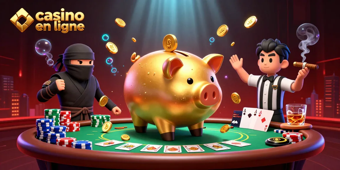 Illustration captivante de casino en ligne avec un sumo et des personnages dynamiques jouant aux cartes.