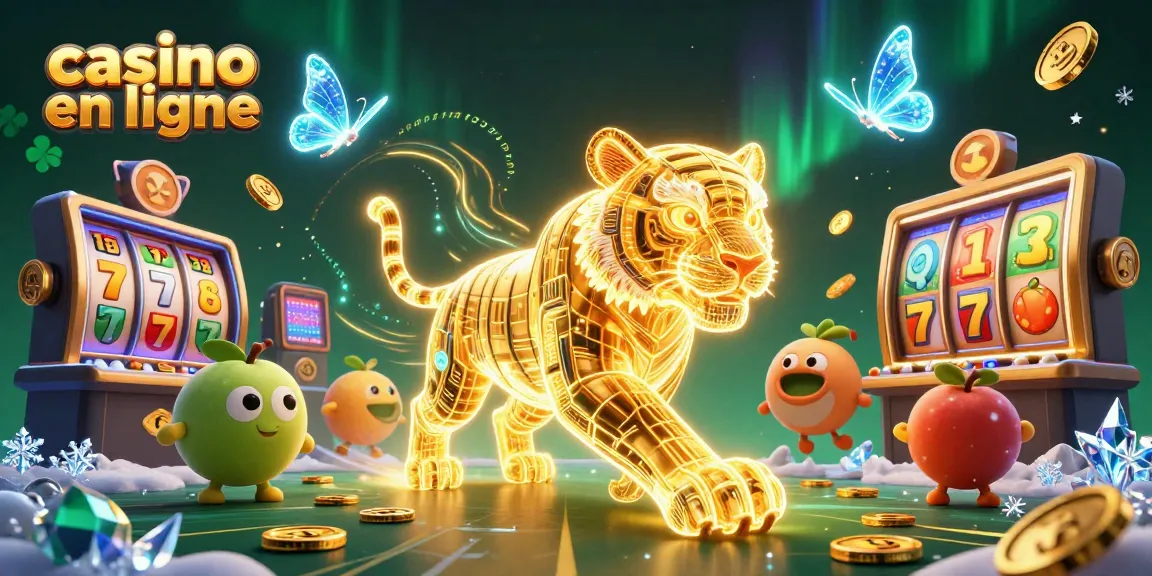 Visuel captivant de casino en ligne avec un tigre en lumière et des éléments de jeu immersifs.