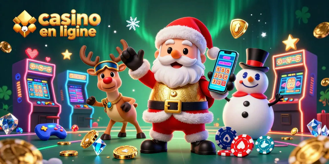 Jouez à casino en ligne avec le Père Noël et ses amis dans une illustration ludique.