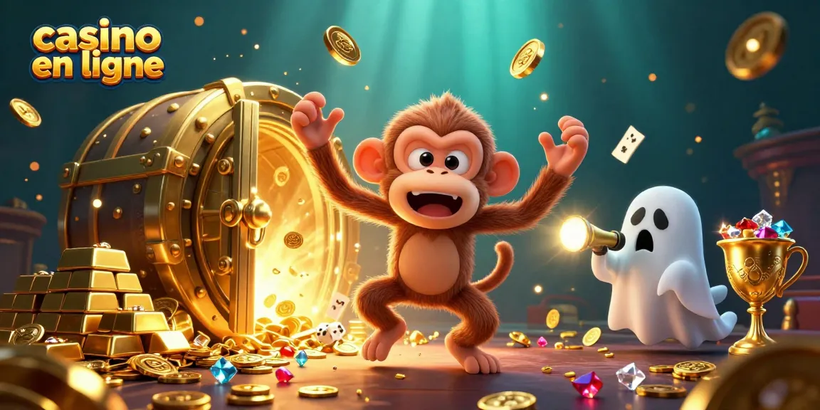 Jeu captivant de casino en ligne avec un singe poltergeist et des éléments d'or scintillants.