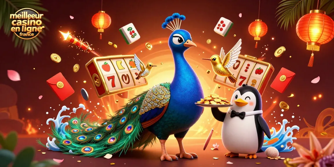 Jouez au meilleur casino en ligne France avec une illustration colorée de machines à sous et personnages animés.