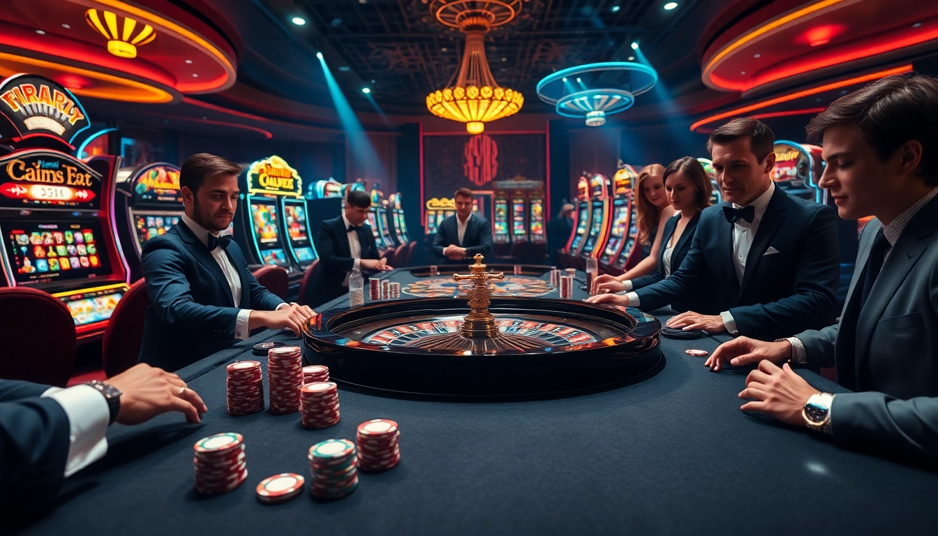 Une scène vibrante illustrant le frisson de meilleure casino en ligne, avec des joueurs autour d'une table de roulette.