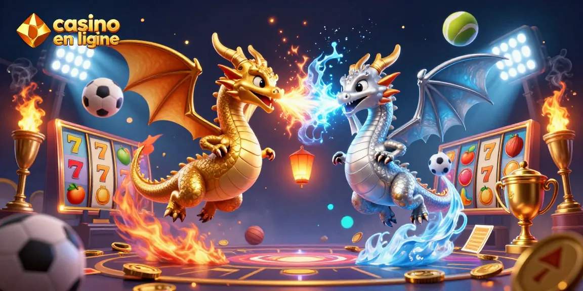Visualisation captivante de dragons et machines à sous combinant casino en ligne et gains.