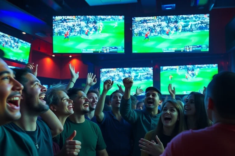 실시간스포츠중계를 즐기는 다양한 팬들의 참여를 담은 스포츠 관람 장면