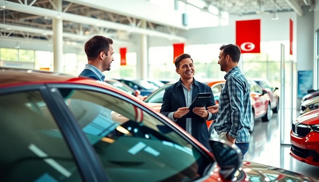 Buy a car in a professional dealership interior showcasing multiple vehicles.