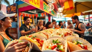 Savor the best tacos in Cabo at a vibrant taco stand surrounded by happy customers.