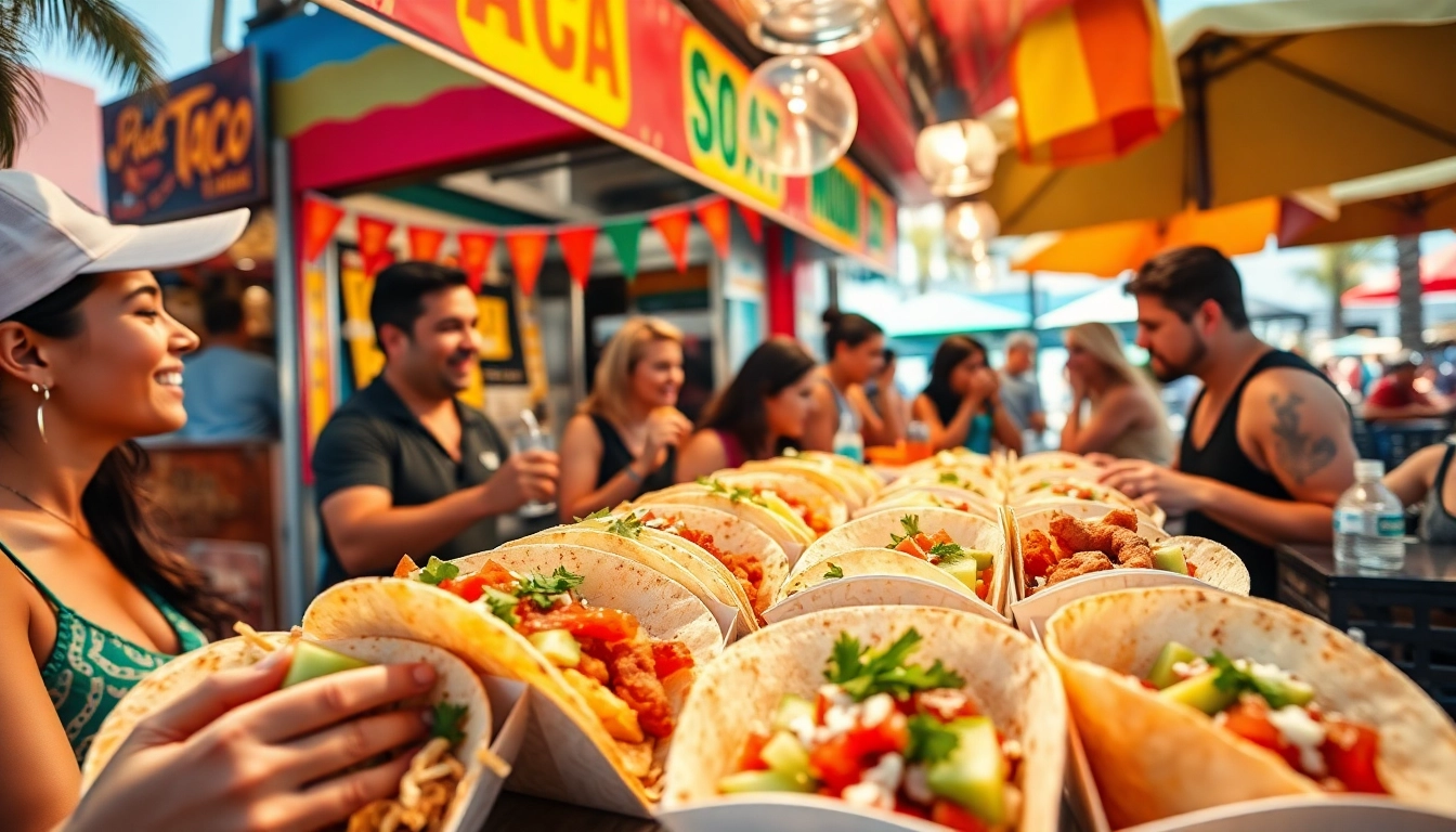 Savor the best tacos in Cabo at a vibrant taco stand surrounded by happy customers.