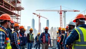 Highlighting New York Commercial General Contractor team collaborating on a construction project with city skyline.