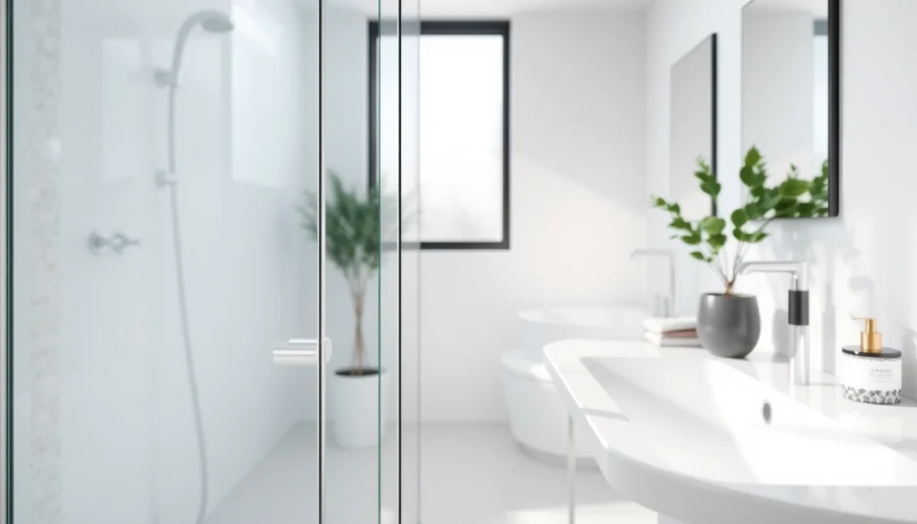 Installation élégante de paroi de douche sirhona avec verre transparent dans une salle de bain moderne.