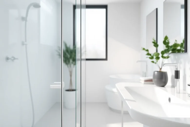 Installation élégante de paroi de douche sirhona avec verre transparent dans une salle de bain moderne.