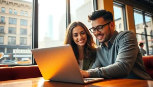 Individuals searching for new york jobs in a bright NYC coffee shop.