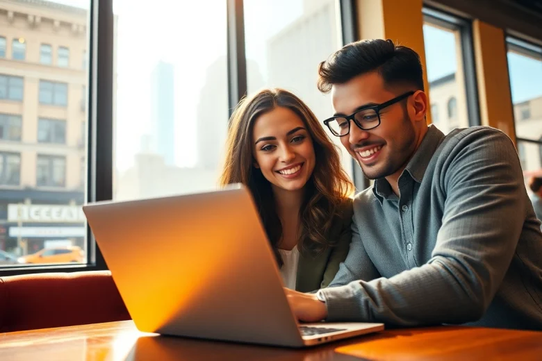 Individuals searching for new york jobs in a bright NYC coffee shop.