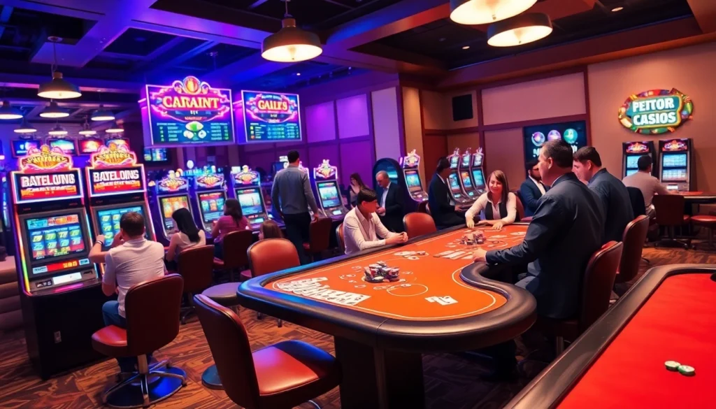 Experience the excitement of best online casino Canada with vibrant gaming tables and players enjoying the atmosphere.