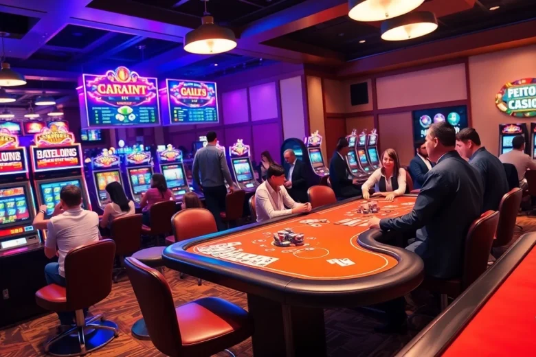 Experience the excitement of best online casino Canada with vibrant gaming tables and players enjoying the atmosphere.