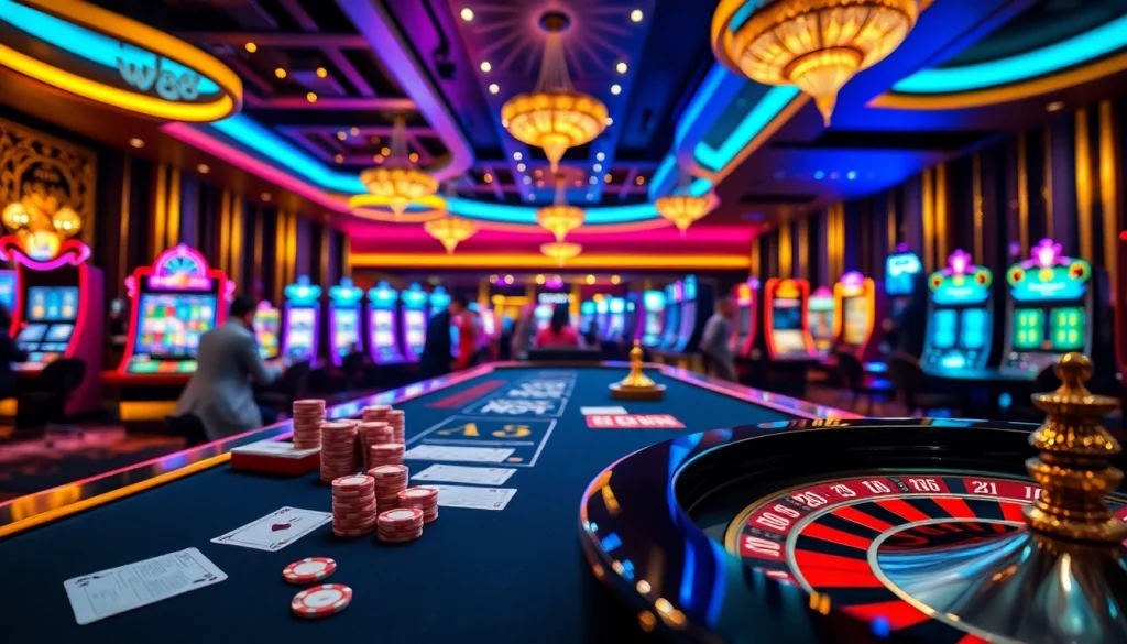 Experience the vibrant world of online gambling with the W88 link, featuring an exciting casino atmosphere filled with action.
