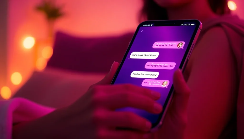 Intimate virtual chat scene showcasing sex chat AI interactions with a modern digital interface.
