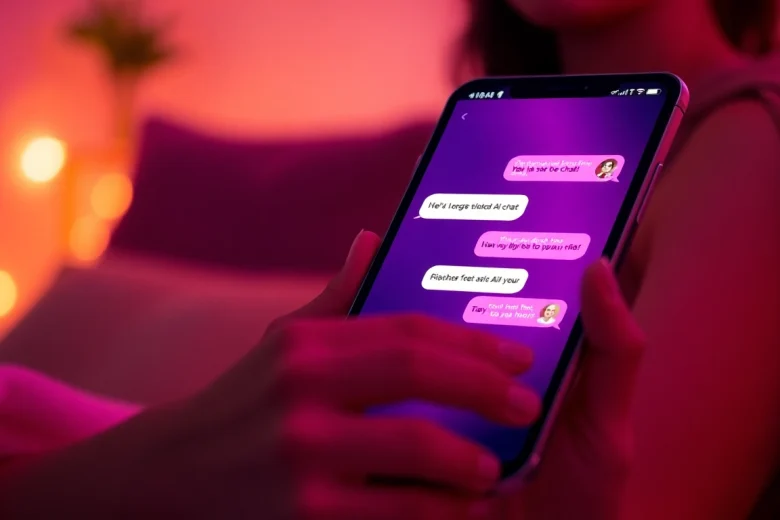 Intimate virtual chat scene showcasing sex chat AI interactions with a modern digital interface.
