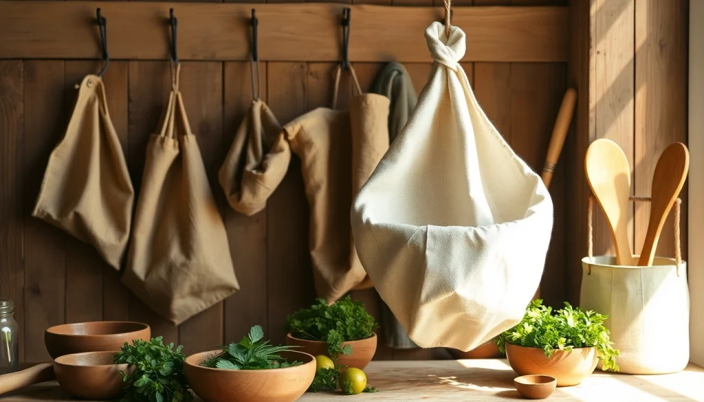 Gebruik van een kaasdoek om verse kaas te maken in een rustieke keuken.