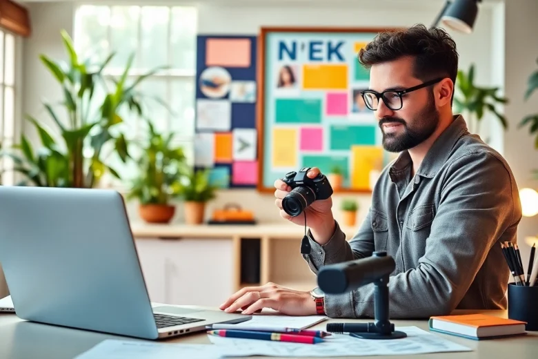 Vue showing how to get paid for content creation fast through a vibrant studio setup with digital tools.