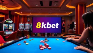 Gamblers enjoying their experience with 8kbet link at a vibrant online casino.