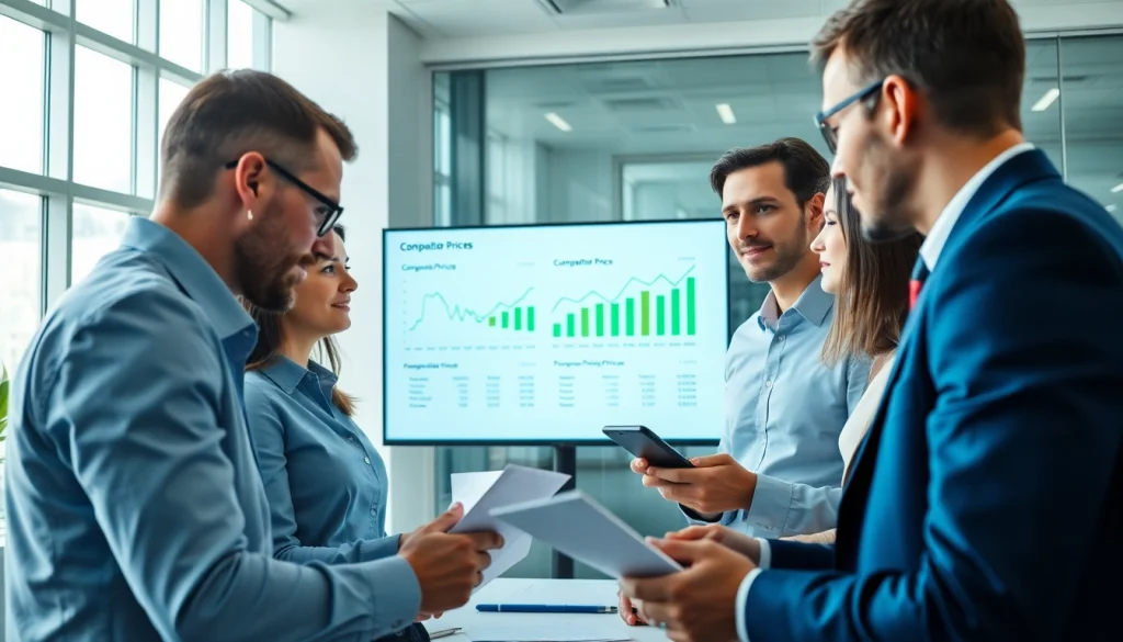 Analyzing competitor pricing strategies in a professional office environment.