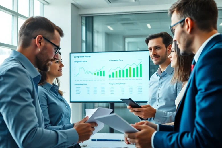 Analyzing competitor pricing strategies in a professional office environment.