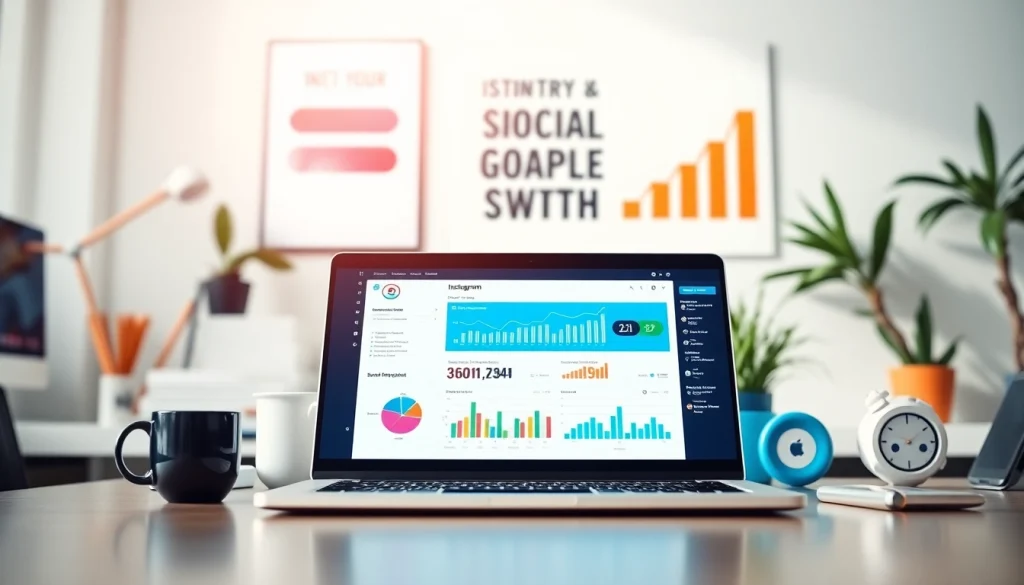 Utilizing an Instagram smm panel for analyzing social media performance on a vibrant laptop screen.