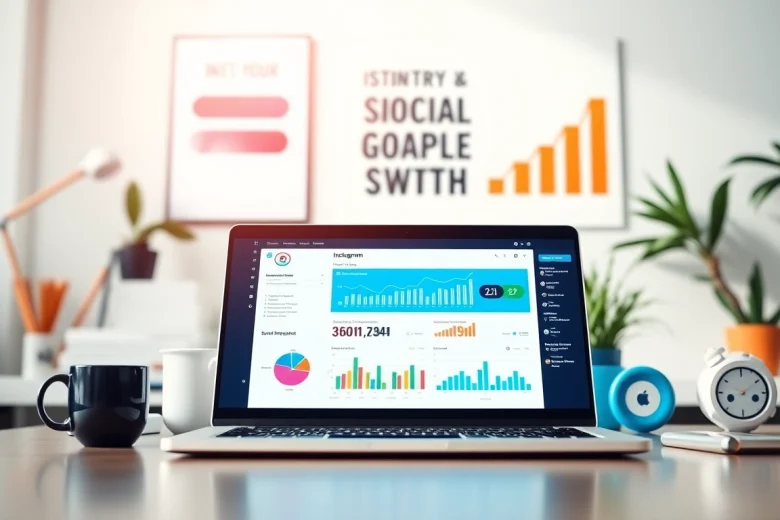 Utilizing an Instagram smm panel for analyzing social media performance on a vibrant laptop screen.
