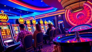 Para pemain menikmati sensasi mesin slot dewanaga89 dalam suasana kasino yang meriah.