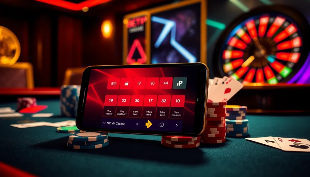 Tiếp cận với ứng dụng Bet VIP được trình diễn trên bàn blackjack sang trọng, xung quanh là các chip poker và lá bài.