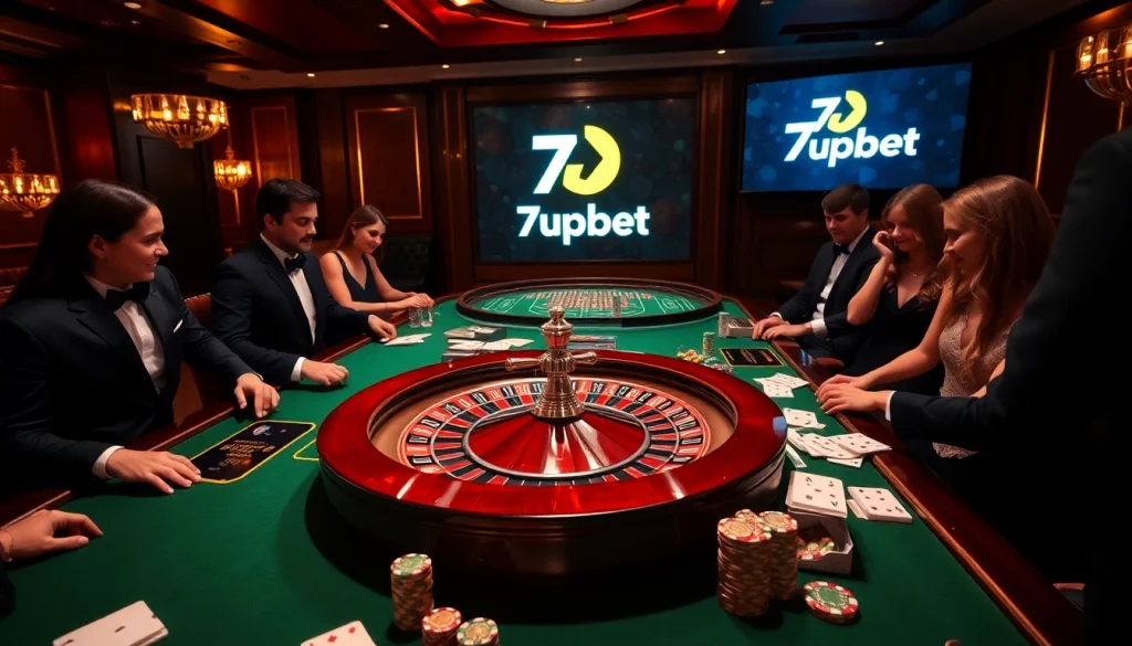 Experience the thrill of luxury gambling at 7upbet with elegant casino tables and vibrant atmosphere.