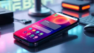 Experience GB WhatsApp APK on a modern smartphone showcasing vibrant themes and advanced features.